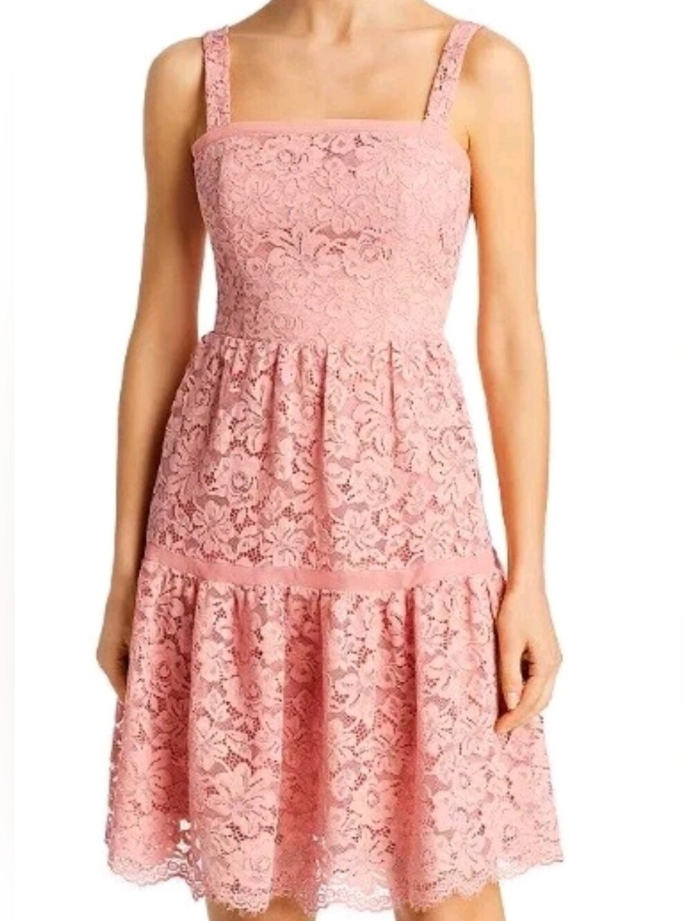 NWT- $278 AQUA Rosette Lace Tiered Pink Dress-10